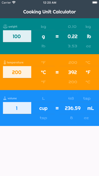 Cooking Unit Calculator Lite Screenshot 1 - AppWisp.com Cooking Unit Calculator Lite Screenshot 1 - AppWisp.com