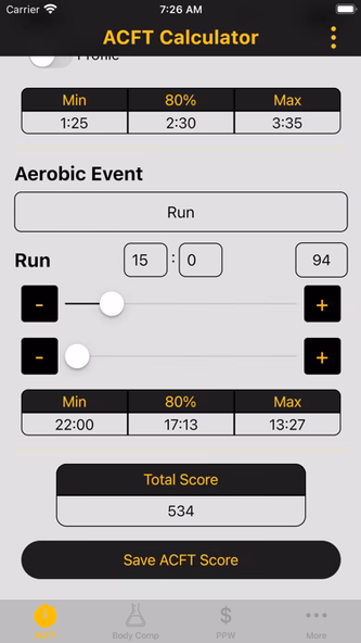 Army Fitness Calculator Screenshot 2 - AppWisp.com Army Fitness Calculator Screenshot 2 - AppWisp.com