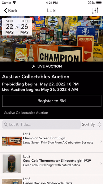 AusLiveAuctions Screenshot 2 - AppWisp.com AusLiveAuctions Screenshot 2 - AppWisp.com
