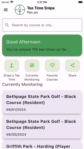 Tee Time Snipe: TeeTime Alerts Screenshot 2 - AppWisp.com Tee Time Snipe: TeeTime Alerts Screenshot 2 - AppWisp.com