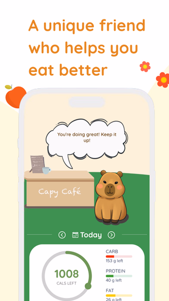 Capy Diet: Fun Calorie Counter Screenshot 2 - AppWisp.com Capy Diet: Fun Calorie Counter Screenshot 2 - AppWisp.com