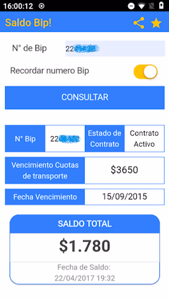 Saldo Bip! Screenshot 1 - AppWisp.com Saldo Bip! Screenshot 1 - AppWisp.com