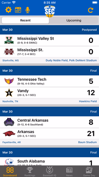 SEC Baseball Screenshot 1 - AppWisp.com SEC Baseball Screenshot 1 - AppWisp.com