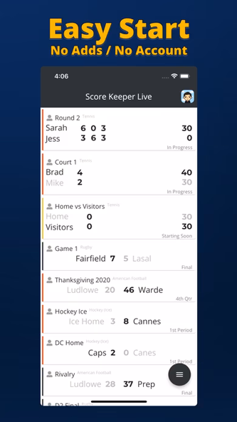 Score Keeper Live Screenshot 1 - AppWisp.com Score Keeper Live Screenshot 1 - AppWisp.com