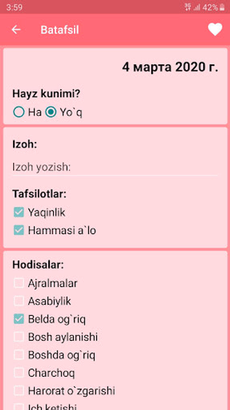 Ayollar kalendari va kundaligi Screenshot 4 - AppWisp.com Ayollar kalendari va kundaligi Screenshot 4 - AppWisp.com