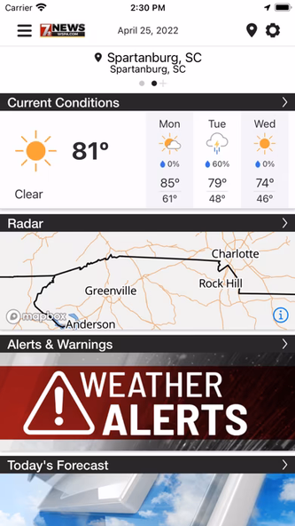 WSPA Weather Screenshot 1 - AppWisp.com WSPA Weather Screenshot 1 - AppWisp.com