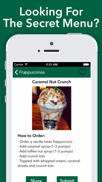 Secret Menu for Starbucks! Screenshot 1 - AppWisp.com Secret Menu for Starbucks! Screenshot 1 - AppWisp.com