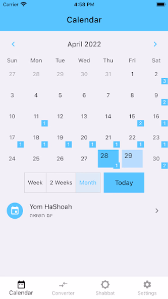 Jewish Calendar Dates Screenshot 1 - AppWisp.com Jewish Calendar Dates Screenshot 1 - AppWisp.com