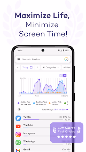 StayFree - Screen Time Screenshot 1 - AppWisp.com StayFree - Screen Time Screenshot 1 - AppWisp.com