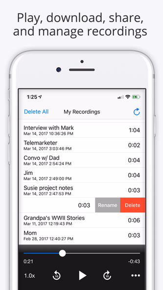 Call Recorder Lite for iPhone Screenshot 3 - AppWisp.com Call Recorder Lite for iPhone Screenshot 3 - AppWisp.com