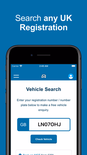 Vehicle Check - Car Tax Check Screenshot 1 - AppWisp.com Vehicle Check - Car Tax Check Screenshot 1 - AppWisp.com