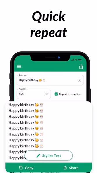 Text Repeater: Repeat Text App Screenshot 4 - AppWisp.com Text Repeater: Repeat Text App Screenshot 4 - AppWisp.com
