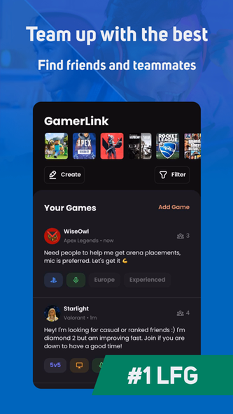 GamerLink LFG, Find Teammates! Screenshot 2 - AppWisp.com GamerLink LFG, Find Teammates! Screenshot 2 - AppWisp.com