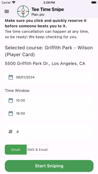 Tee Time Snipe: TeeTime Alerts Screenshot 4 - AppWisp.com Tee Time Snipe: TeeTime Alerts Screenshot 4 - AppWisp.com