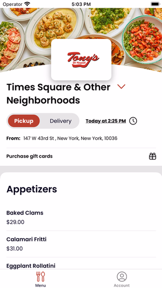 Tony's Di Napoli Screenshot 1 - AppWisp.com Tony's Di Napoli Screenshot 1 - AppWisp.com
