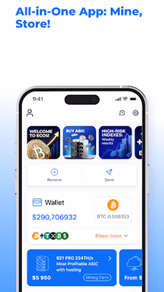 ECOS: Bitcoin & Crypto Mining Screenshot 1 - AppWisp.com ECOS: Bitcoin & Crypto Mining Screenshot 1 - AppWisp.com