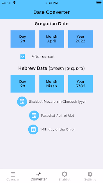Jewish Calendar Dates Screenshot 2 - AppWisp.com Jewish Calendar Dates Screenshot 2 - AppWisp.com