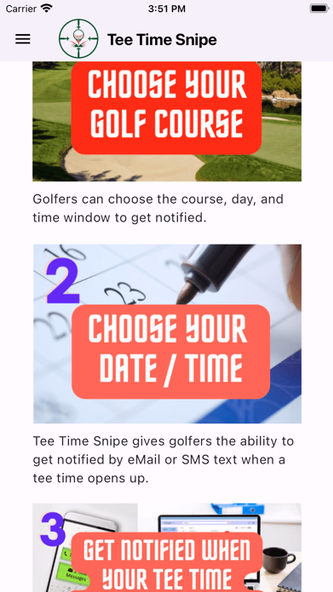 Tee Time Snipe: TeeTime Alerts Screenshot 1 - AppWisp.com Tee Time Snipe: TeeTime Alerts Screenshot 1 - AppWisp.com