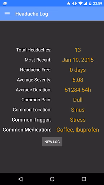 Headache Log Screenshot 1 - AppWisp.com Headache Log Screenshot 1 - AppWisp.com