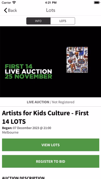Artists for Kids Auction Screenshot 3 - AppWisp.com Artists for Kids Auction Screenshot 3 - AppWisp.com